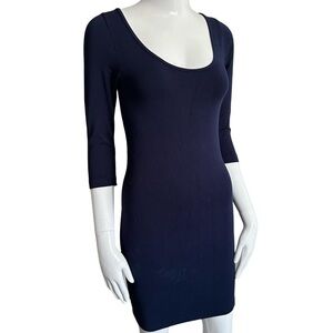 Bamboo Cest moi Blue Bodycon Midi Dress with Scoop Neck and 3/4 Sleeves